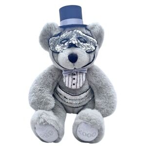 VTG TEDDY BEAR 1999-2000 Millennium Plush Gray Sequin Mask Top Hat Luxury
